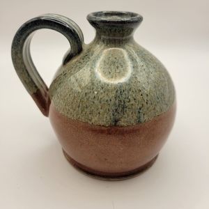 Handthrown Pottery Vase with Applied Handle. Unique speckled glaze.